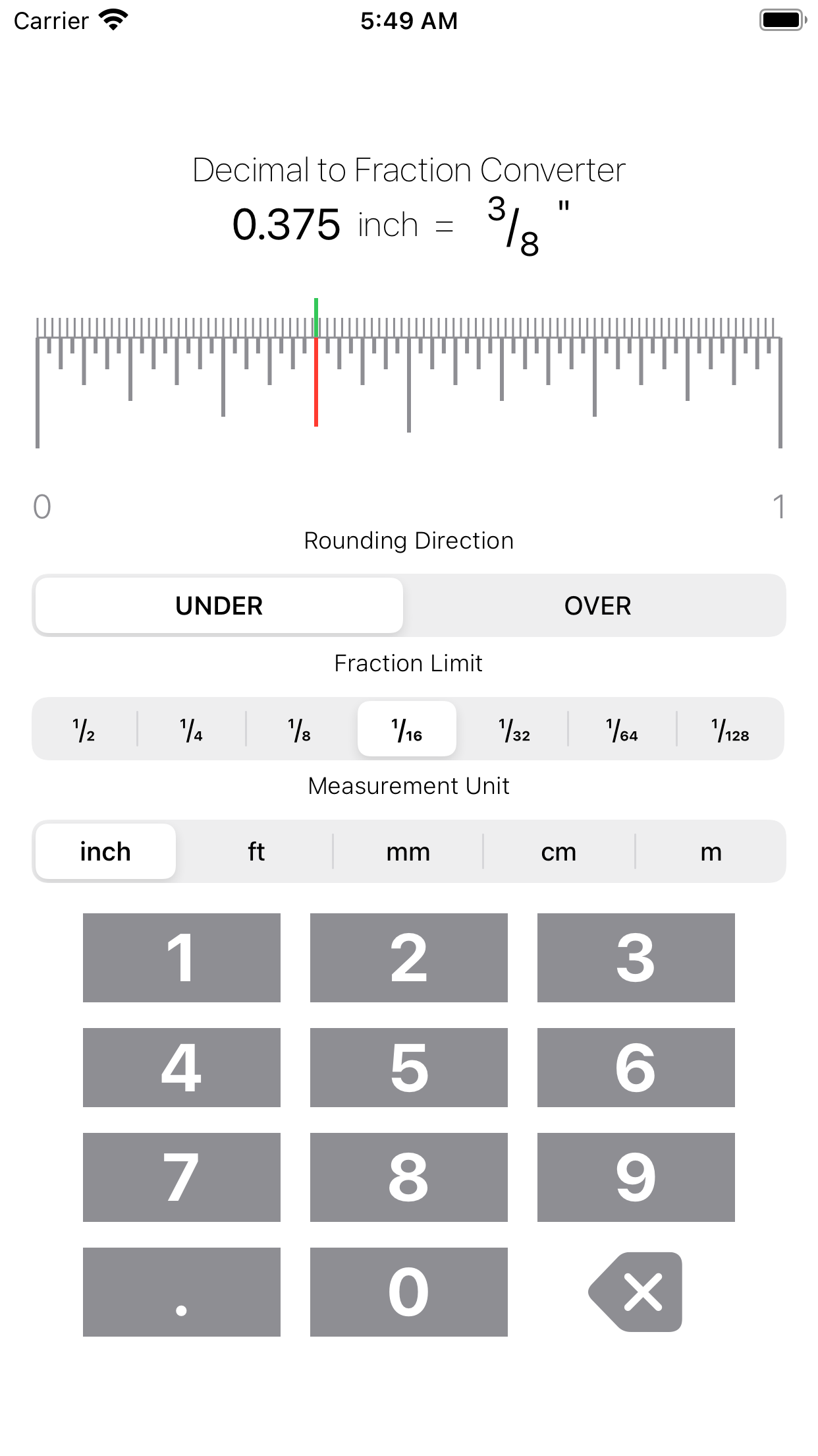 Convert mm, cm to fraction or decimal inches (in = mm = cm)